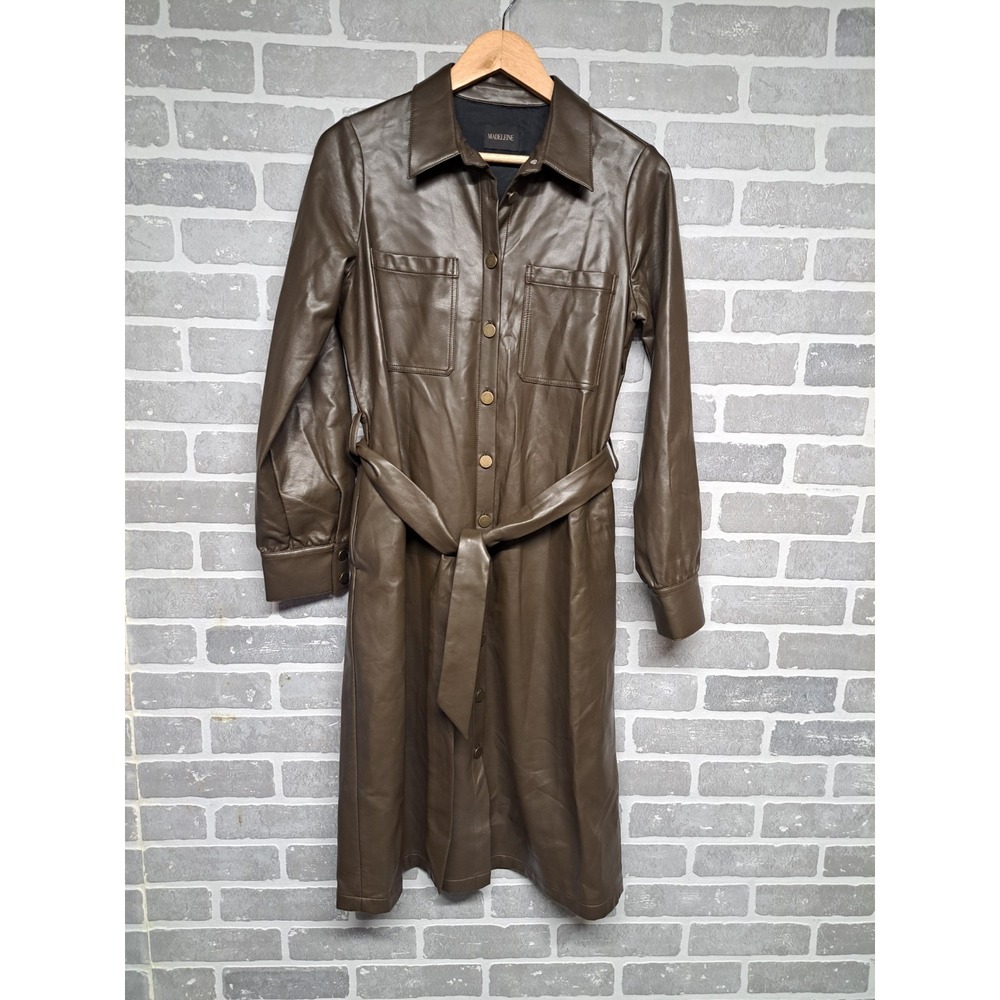 MADELEINE Womens Faux‎ Leather A-Line Belted Brown Dress Jacket Size 10